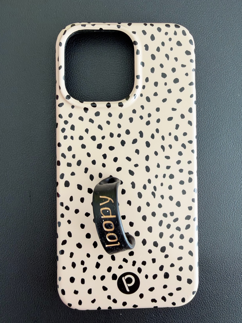 Loopy Case Black Polka Dot iPhone 15 pro max Case with Loop